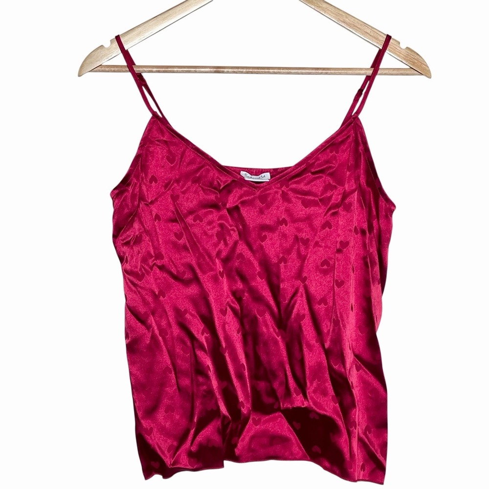 Splendid Satin Cami Tank Top Red Heart Womens Size Small Y2K Lingerie Coquette